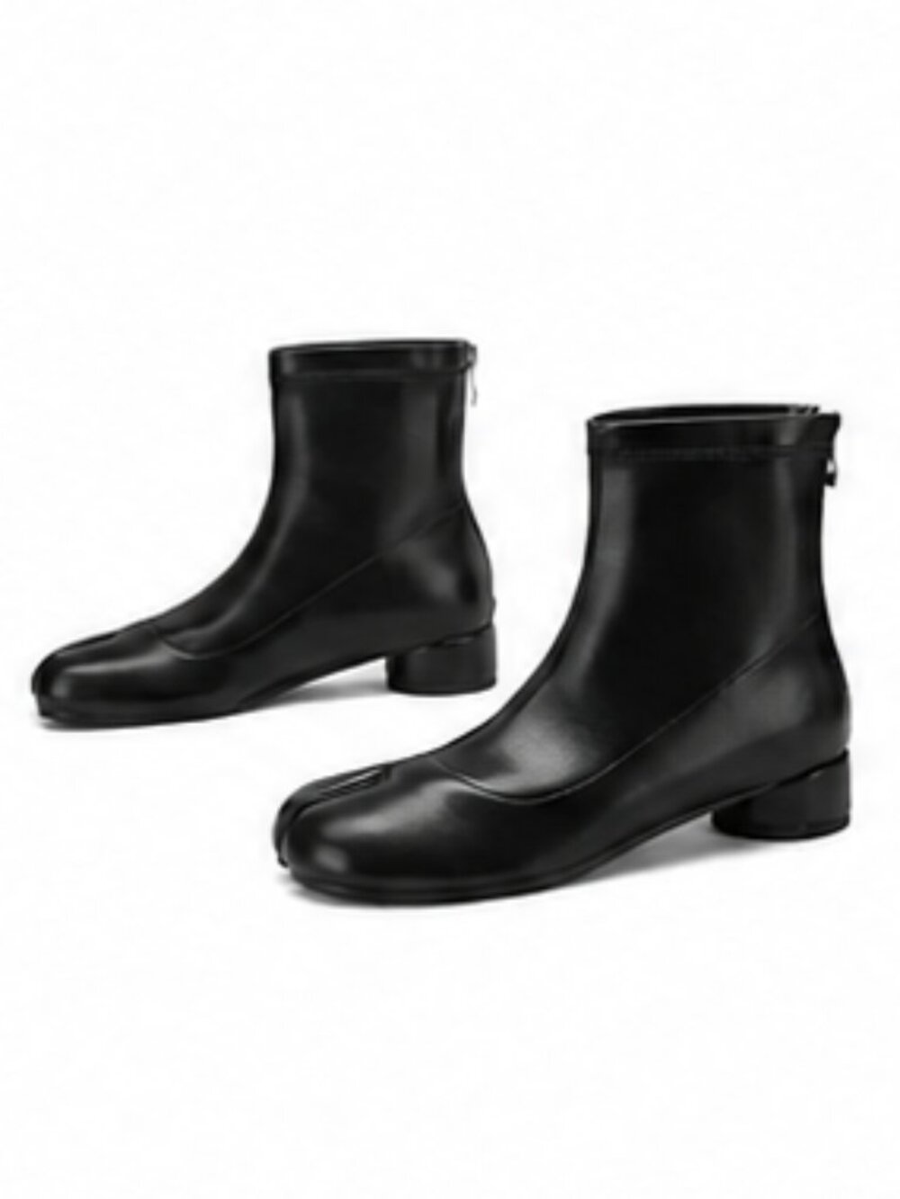 Split Toe Ankle Boots Women Tabi shoes Low Chunky Heels Bootie-Black